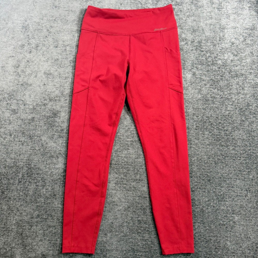 Eddie Bauer Womens Red High Rise Athletic Leggings Side Pockets Size Medium